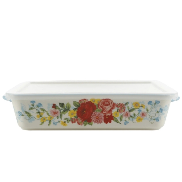 ❤️ New Pioneer Woman Sweet Rose Ceramic 9 x 13" Baker with Lid - Picture 4 of 7